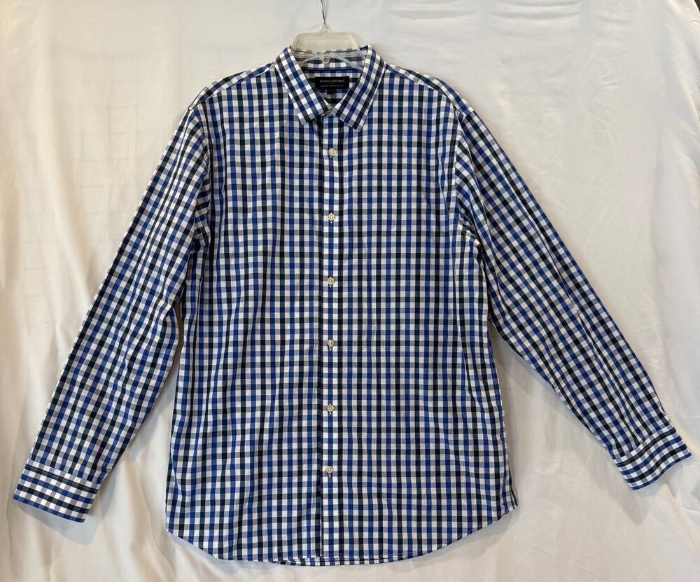 Banana Republic Men's Non-Iron Tailored Slim Fit Button Down XL Blue White Plaid